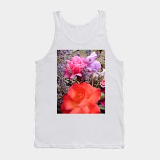 Pretty Pink and Red Rose Flowers and Easter Bunny Tank Top